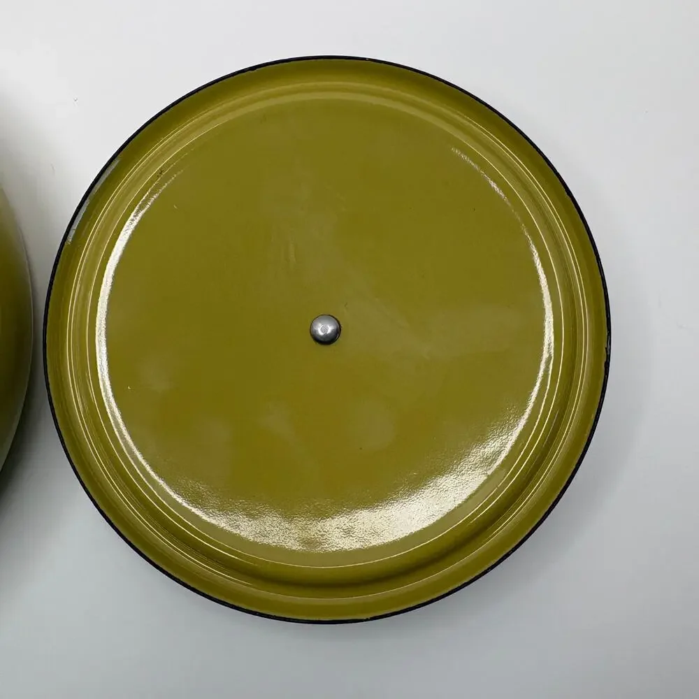 Vintage MCM Cathrineholm Avocado Green Enamel Lotus Design Fondue Pot